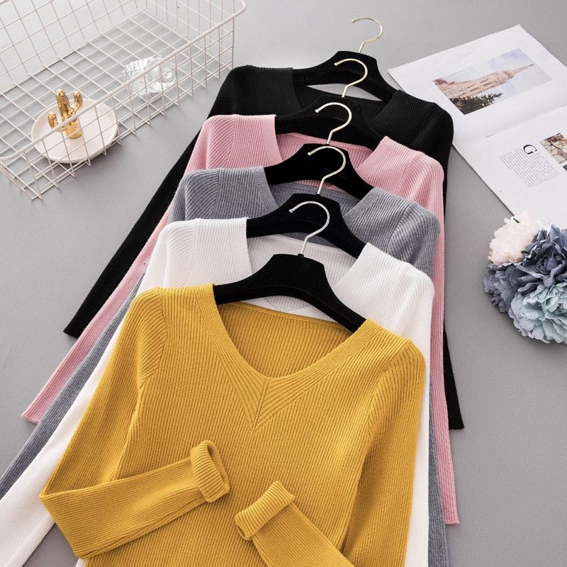 Women's Knit V-neck Sweater Fall Winter Sweater